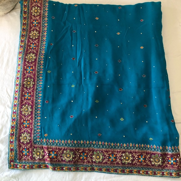Aqua georgette crepe blend Saree Vintage [firm] - Picture 1 of 13